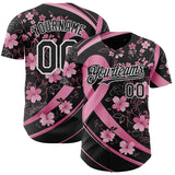 Custom Black Pink-White Breast Cancer Awareness Pink Ribbon Floral Authentic Baseball Jersey