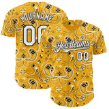 Custom Gold White-Black Burning Man Paisley Bandana Rave Authentic Baseball Jersey
