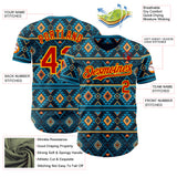 Custom Blue Red-Gold Burning Man Aztec Tribal Geometric Authentic Baseball Jersey