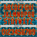Custom Blue Red-Gold Burning Man Aztec Tribal Geometric Authentic Baseball Jersey