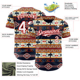 Custom Navy White Yellow-Red Burning Man Aztec Tribal Geometric Authentic Baseball Jersey
