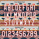 Custom Navy White Yellow-Red Burning Man Aztec Tribal Geometric Authentic Baseball Jersey