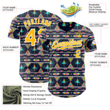 Custom Navy Gold Pink Green-White Boho Style Geometri Tribal Authentic Baseball Jersey