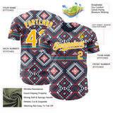 Custom Navy Gold Red Green-White Burning Man Aztec Tribal Geometric Authentic Baseball Jersey