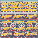 Custom Navy Gold Red Green-White Burning Man Aztec Tribal Geometric Authentic Baseball Jersey