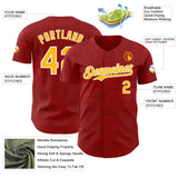 Custom Red Gold-White Burning Man Aztec Tribal Authentic Baseball Jersey