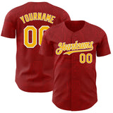 Custom Red Gold-White Burning Man Aztec Tribal Authentic Baseball Jersey