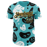 Custom Blue Navy-Gold Trippy Psychedelic Cartoon Rave Authentic Baseball Jersey