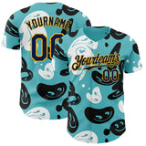 Custom Blue Navy-Gold Trippy Psychedelic Cartoon Rave Authentic Baseball Jersey