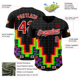 Custom Black Red-White Vaporwave Pixel Geometric Authentic Baseball Jersey