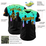 Custom Black Green-Gold Psychedelic Starry Melting Dripping Authentic Baseball Jersey
