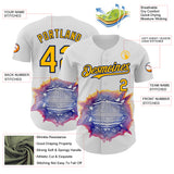 Custom White Gold-Navy Burning Man Music Wave Authentic Baseball Jersey
