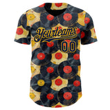 Custom Black Navy-Gold Burning Man Music Record Authentic Baseball Jersey