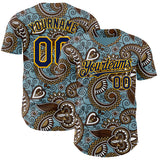 Custom Blue Navy-Gold Burning Man Paisley Bandana Rave Authentic Baseball Jersey