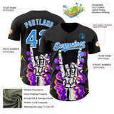Custom Black Electric Blue-White Psychedelic Music Festival Rave Authentic Baseball Jersey