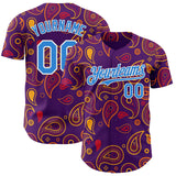Custom Purple Electric Blue-White Burning Man Paisley Bandana Rave Authentic Baseball Jersey