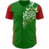 Custom Grass Green White Old Gold-Red Mexican Eagle Authentic Baseball Jersey