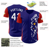 Custom Royal White Red-Gold USA Flag Star Authentic Baseball Jersey