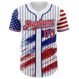 Custom White Royal Pinstripe-Red American Flag Brush Stroke Stars & Stripes Two Tone Authentic Baseball Jersey
