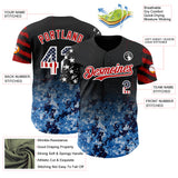 Custom Black USA Flag Camo White-Red Gradient Digital Camouflage Stars & Stripes Two Tone Authentic Baseball Jersey