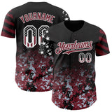 Custom Black USA Flag Camo White-Burgundy Gradient Digital Camouflage Stars & Stripes Two Tone Authentic Baseball Jersey