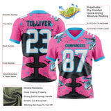 Custom Pink White Sky Blue-Black Authentic Mushroom Cloud Shark Rocket Crackle Texture 3D Pattern Football Jersey