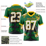 Custom Kelly Green White Yellow-Black Authentic Mushroom Cloud Shark Rocket Crackle Texture 3D Pattern Football Jersey