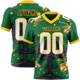 Custom Kelly Green White Yellow-Black Authentic Mushroom Cloud Shark Rocket Crackle Texture 3D Pattern Football Jersey
