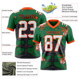 Custom Kelly Green White Orange-Black Authentic Mushroom Cloud Shark Rocket Crackle Texture 3D Pattern Football Jersey