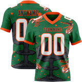 Custom Kelly Green White Orange-Black Authentic Mushroom Cloud Shark Rocket Crackle Texture 3D Pattern Football Jersey
