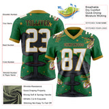 Custom Kelly Green White Old Gold-Black Authentic Mushroom Cloud Shark Rocket Crackle 3D Pattern Texture Football Jersey