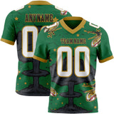 Custom Kelly Green White Old Gold-Black Authentic Mushroom Cloud Shark Rocket Crackle 3D Pattern Texture Football Jersey