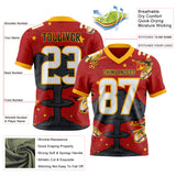 Custom Red White Gold-Black Authentic Mushroom Cloud Shark Rocket Crackle Texture 3D Pattern Football Jersey
