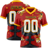 Custom Red White Gold-Black Authentic Mushroom Cloud Shark Rocket Crackle Texture 3D Pattern Football Jersey