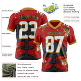 Custom Red White Old Gold-Black Authentic Mushroom Cloud Shark Rocket Crackle Texture 3D Pattern Football Jersey