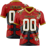 Custom Red White Old Gold-Black Authentic Mushroom Cloud Shark Rocket Crackle Texture 3D Pattern Football Jersey