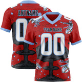 Custom Red White Light Blue-Black Authentic Mushroom Cloud Shark Rocket Crackle Texture 3D Pattern Football Jersey