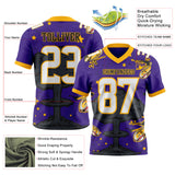 Custom Purple White Gold-Black Authentic Mushroom Cloud Shark Rocket Crackle Texture 3D Pattern Football Jersey