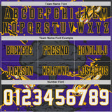 Custom Purple White Gold-Black Authentic Mushroom Cloud Shark Rocket Crackle Texture 3D Pattern Football Jersey