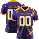 Custom Purple White Gold-Black Authentic Mushroom Cloud Shark Rocket Crackle Texture 3D Pattern Football Jersey
