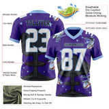 Custom Purple White Light Blue-Black Authentic Mushroom Cloud Shark Rocket Crackle Texture 3D Pattern Football Jersey