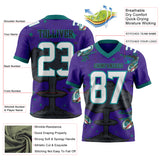 Custom Purple White Teal-Black Authentic Mushroom Cloud Shark Rocket Crackle Texture 3D Pattern Football Jersey