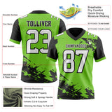 Custom Neon Green White-Black Authentic Paint Brush Stroke Football Jersey