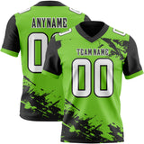 Custom Neon Green White-Black Authentic Paint Brush Stroke Football Jersey
