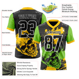 Custom Black Yellow Neon Green-White Authentic Skull Paint Splatter Football Jersey