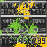 Custom Black Yellow Neon Green-White Authentic Skull Paint Splatter Football Jersey