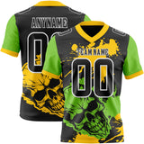 Custom Black Yellow Neon Green-White Authentic Skull Paint Splatter Football Jersey