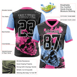 Custom Black Pink Light Blue-White Authentic Skull Paint Splatter Football Jersey