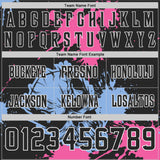 Custom Black Pink Light Blue-White Authentic Skull Paint Splatter Football Jersey