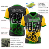 Custom Black Grass Green Yellow-White Authentic Skull Paint Splatter Football Jersey